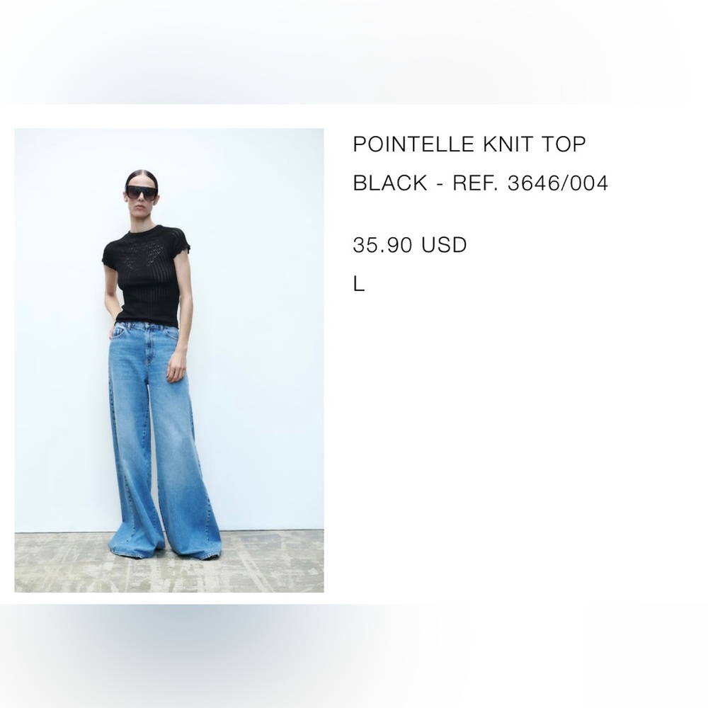 Zara Pointelle Knit Top Black